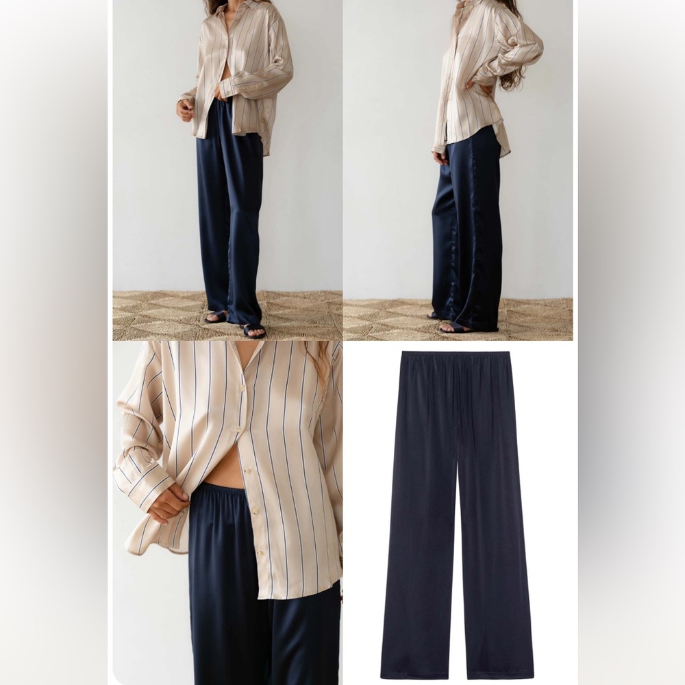 DONNI. Relaxed Wide-Leg Navy Lounge Pants